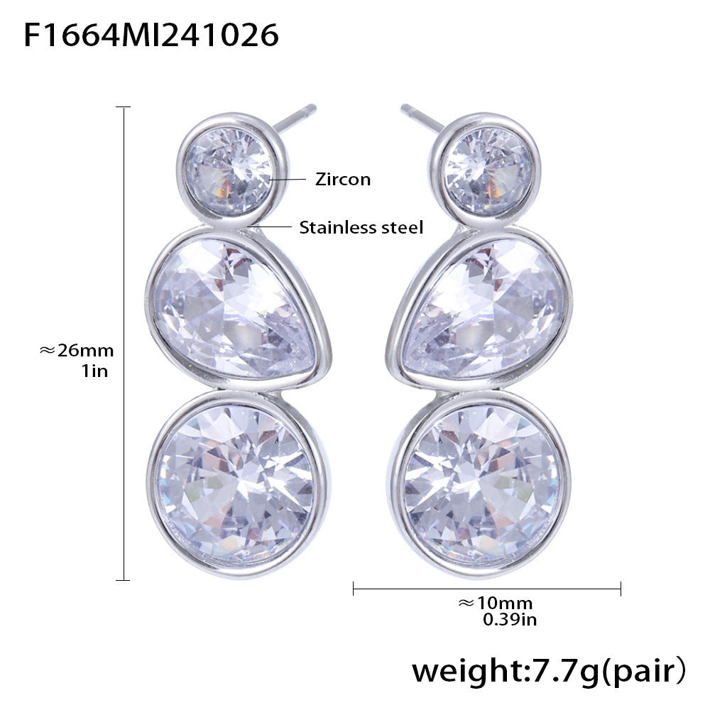 Wholesale Geometric teardrop inlaid zircon earrings stainless steel 18K gold